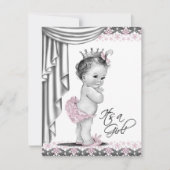 Roze en grijze  babymeisjesdouche kaart (Voorkant)