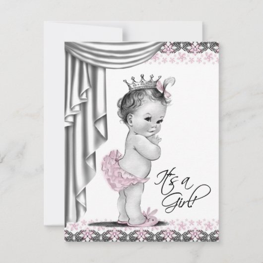 Roze en grijze  babymeisjesdouche kaart (Voorkant)