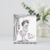 Roze en grijze  babymeisjesdouche kaart (Staand voorkant)