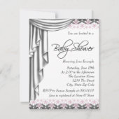 Roze en grijze  babymeisjesdouche kaart (Achterkant)