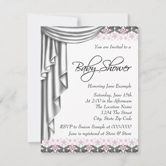 Roze en grijze  babymeisjesdouche kaart (Achterkant)