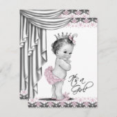 Roze en grijze  babymeisjesdouche kaart (Voorkant / Achterkant)