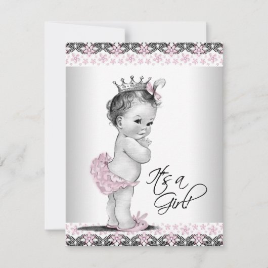 Roze en grijze  babymeisjesdouche kaart (Voorkant)