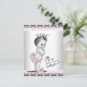 Roze en grijze  babymeisjesdouche kaart (Staand voorkant)