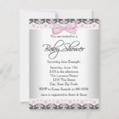 Roze en grijze  babymeisjesdouche kaart (Achterkant)