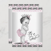 Roze en grijze  babymeisjesdouche kaart (Voorkant / Achterkant)