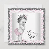 Roze en grijze  babymeisjesdouche kaart (Voorkant)