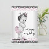 Roze en grijze babymeisjesdouche kaart (Staand voorkant)