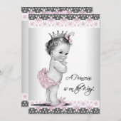 Roze en grijze babymeisjesdouche kaart (Voorkant / Achterkant)