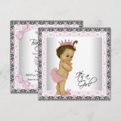 Roze en grijze  babymeisjesdouche kaart (Voorkant / Achterkant)