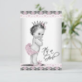 Roze en grijze babymeisjesdouche kaart (Staand voorkant)