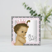 Roze en grijze  babymeisjesdouche kaart (Staand voorkant)