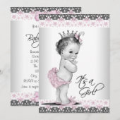 Roze en grijze  babymeisjesdouche kaart (Voorkant / Achterkant)