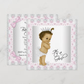 Roze en grijze  babymeisjesdouche kaart (Voorkant / Achterkant)