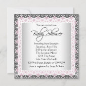 Roze en grijze  babymeisjesdouche kaart (Achterkant)