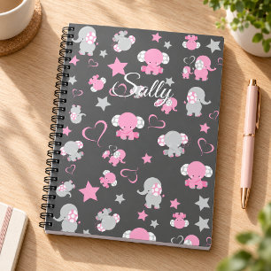 Roze en grijze babyolifantpatroon notitieboek