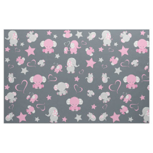 Roze en grijze babyolifantpatroonprint stof
