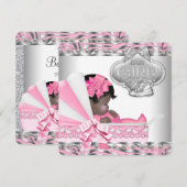 Roze en grijze babyshower kaart (Voorkant / Achterkant)