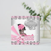 Roze en grijze babyshower kaart (Staand voorkant)