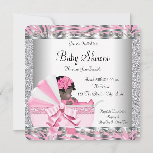 Roze en grijze babyshower kaart (Achterkant)