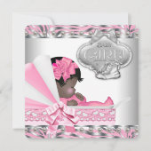 Roze en grijze babyshower kaart (Voorkant)
