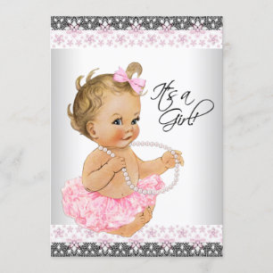 Roze en grijze babyshower voor meisje kaart