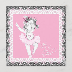 Roze en grijze Ballerina Baby Girl Shower Kaart
