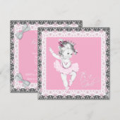 Roze en Grijze Ballerina Baby Meisje Douche Kaart (Voorkant / Achterkant)
