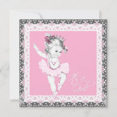 Roze en Grijze Ballerina Baby Meisje Douche Kaart (Voorkant)