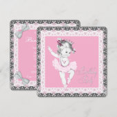 Roze en grijze ballerina verjaardagsfeestje uitnod kaart (Voorkant / Achterkant)
