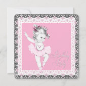 Roze en grijze ballerina verjaardagsfeestje uitnod kaart (Voorkant)