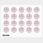 Roze en Grijze Ballon Meisjes 12e Verjaardagsfeest Ronde Sticker (Vel)
