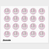 Roze en Grijze Ballon Meisjes 17e Verjaardagsfeest Ronde Sticker (Vel)