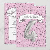 Roze en Grijze Ballon Meisjes 4e Verjaardagsfeestj Kaart (Voorkant / Achterkant)