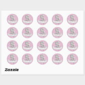 Roze en Grijze Ballon Meisjes 5e Verjaardagsfeestj Ronde Sticker (Vel)