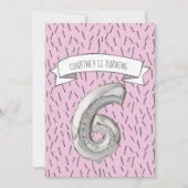 Roze en Grijze Ballon Meisjes 6e Verjaardagsfeestj Kaart (Voorkant)