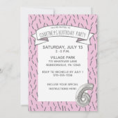 Roze en Grijze Ballon Meisjes 6e Verjaardagsfeestj Kaart (Achterkant)