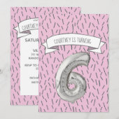 Roze en Grijze Ballon Meisjes 6e Verjaardagsfeestj Kaart (Voorkant / Achterkant)