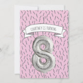 Roze en Grijze Ballon Meisjes 8e Verjaardagsfeestj Kaart (Voorkant)