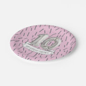 Roze en grijze ballonmeisjes 10e verjaardag papieren bordje (Gekanteld)