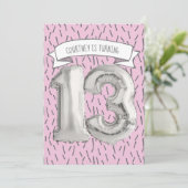 Roze en grijze ballonmeisjes 13e verjaardag kaart (Staand voorkant)