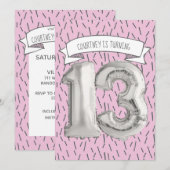 Roze en grijze ballonmeisjes 13e verjaardag kaart (Voorkant / Achterkant)