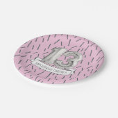 Roze en grijze ballonmeisjes 13e verjaardag papieren bordje (Gekanteld)