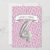 Roze en grijze ballonmeisjes 4e verjaardagsfeestje kaart (Voorkant)