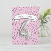 Roze en grijze ballonmeisjes 4e verjaardagsfeestje kaart (Staand voorkant)