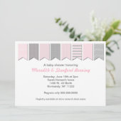 Roze en grijze banner Baby shower/uitnodiging voor Kaart (Staand voorkant)