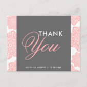 Roze en grijze batik bloemen Dank je Briefkaart (Voorkant)