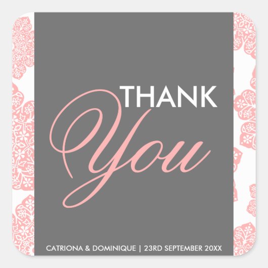Roze en grijze batik bloemen Dank je Sticker (Voorkant)