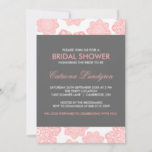 Roze en grijze batik Flowers Bridal Shower Invitat Kaart