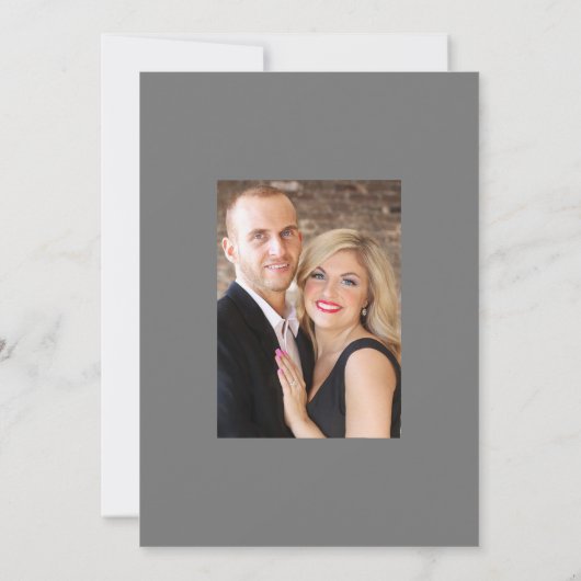 Roze en grijze bijtende bohemen - bruiloft save the date (Achterkant)